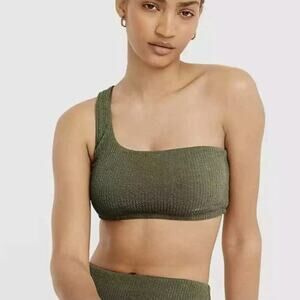 J.Crew Textured One Shoulder Bikini Swim Top Size 2X Green NWT BE715